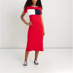 NWT Tommy Hilfiger Flag Logo T-Shirt Knit Dress 95% Cotton, Women's Size Large